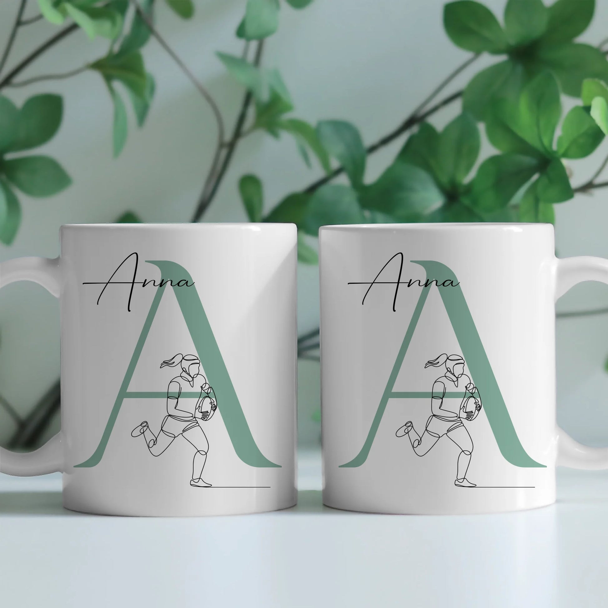 Personalisierte Tasse Mit Name Lineart Rugbyspielerin Rugby Geschenk 2