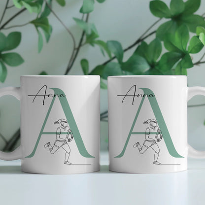 Personalisierte Tasse Mit Name Lineart Rugbyspielerin Rugby Geschenk 2
