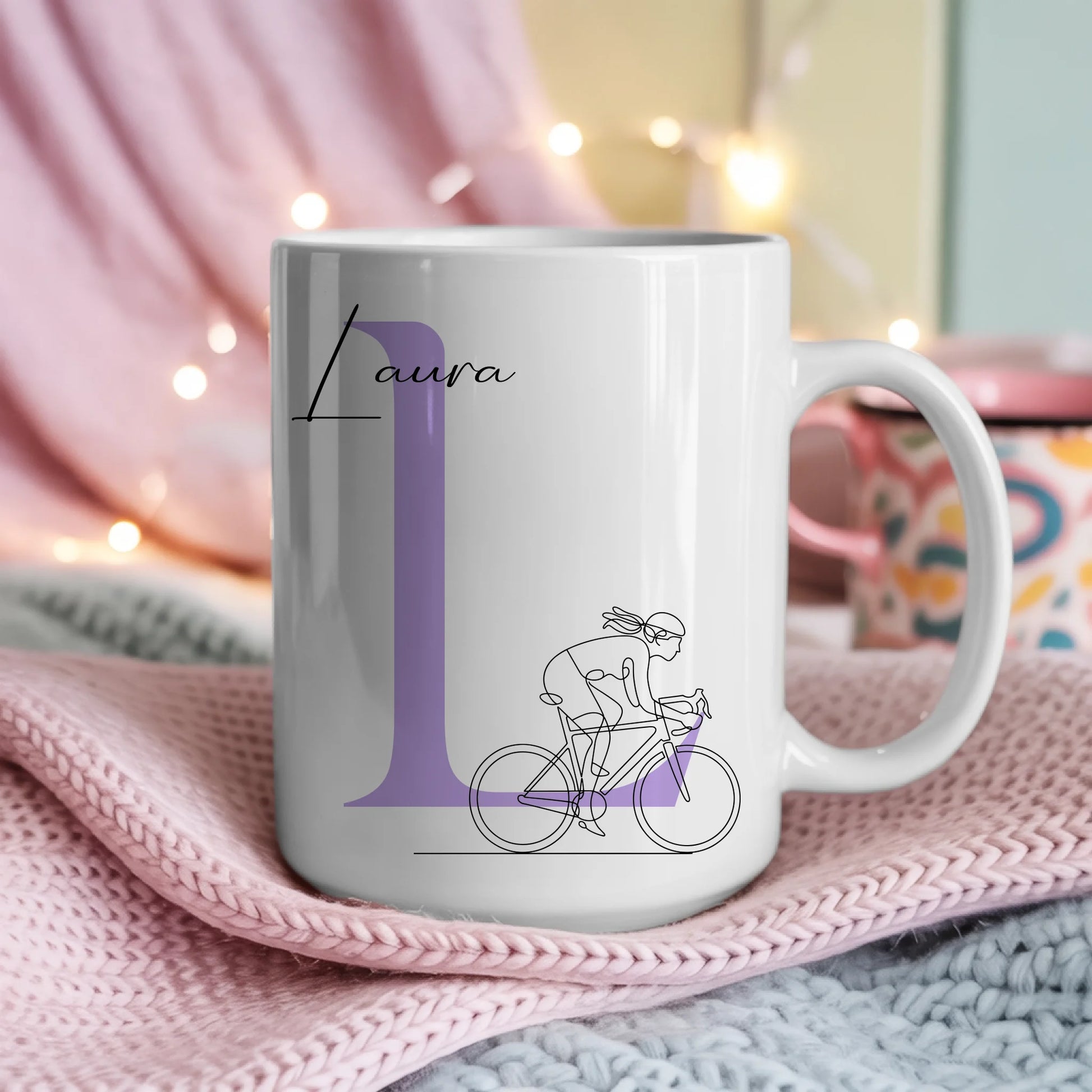 Personalisierte Tasse Mit Name Lineart für Rennradfahrerin zum Rennradfahren 4
