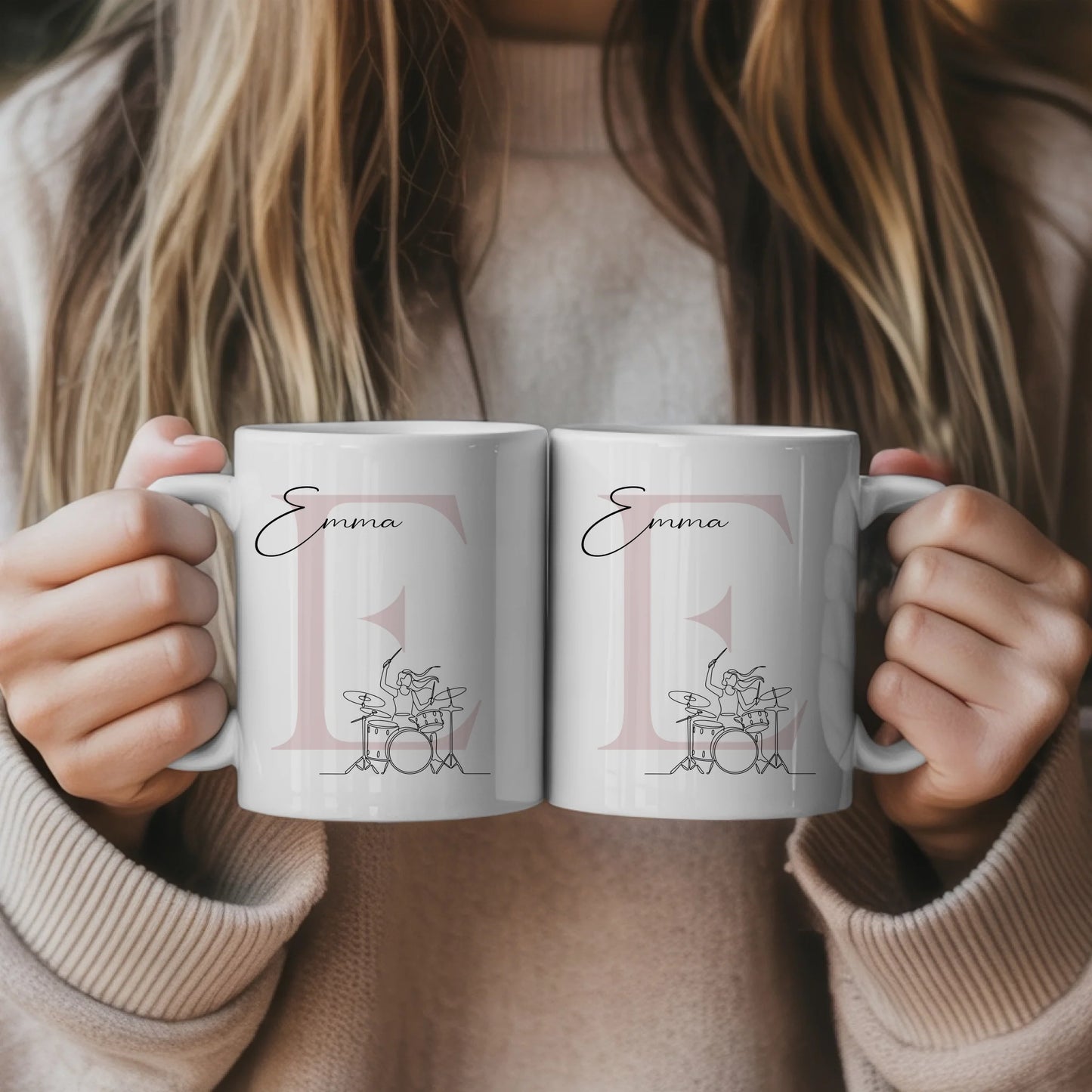 Personalisierte Tasse Mit Name Lineart Schlagzeugerin Schlagzeug Geschenk für Musikerinnen 5