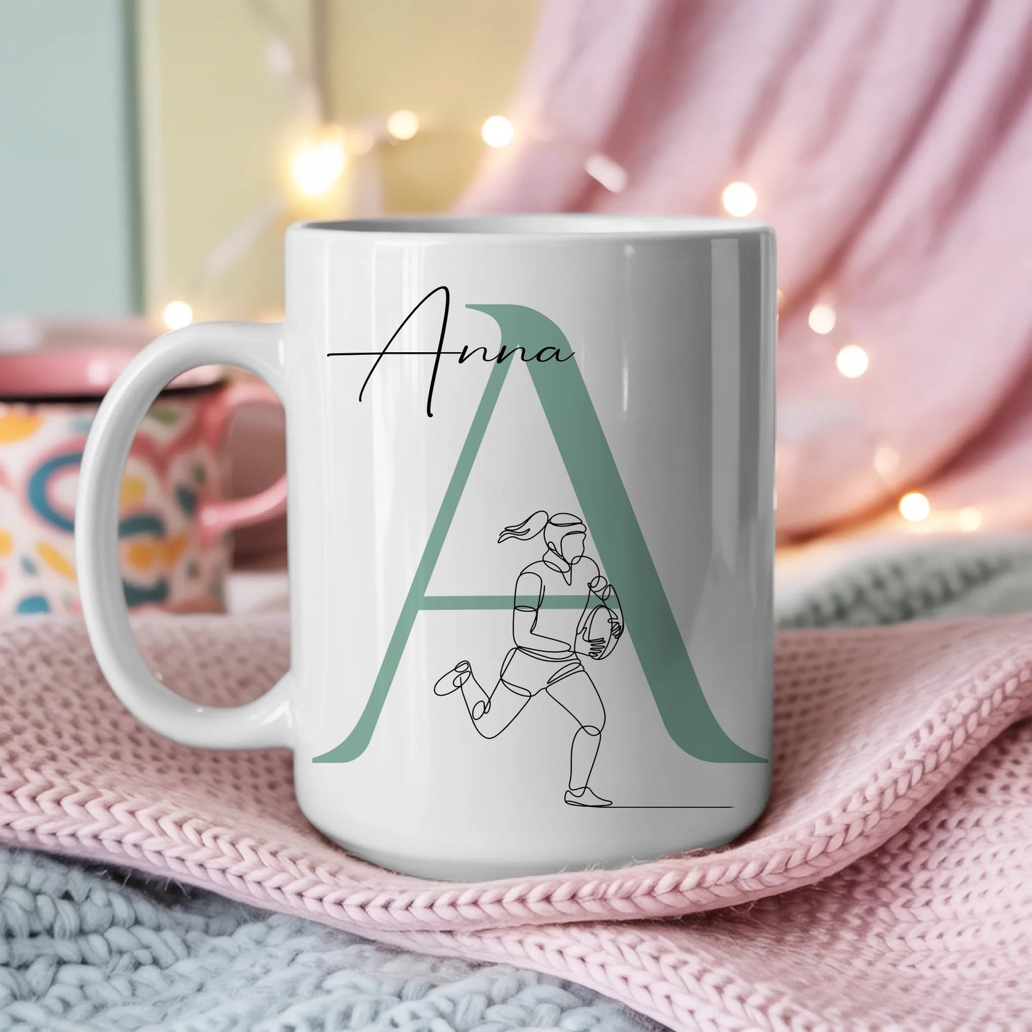 Personalisierte Tasse Mit Name Lineart Rugbyspielerin Rugby Geschenk 3