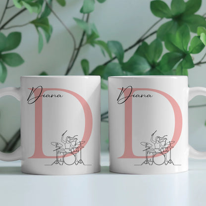 Personalisierte Tasse Mit Name Und Lineart Schlagzeugerin Schlagzeug Geschenk für Musikerinnen 2