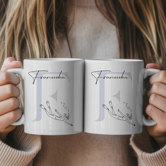 Personalisierte Tasse Mit Name Und Lineart Schnorchlerin Schnorcheln Geschenk 1