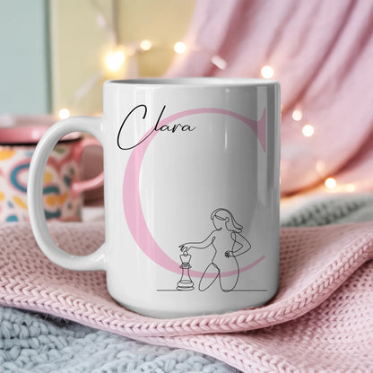Ausgefallene Tassen Mit Name Lineart Schachspielerin Schach personalisiertes Geschenk 3