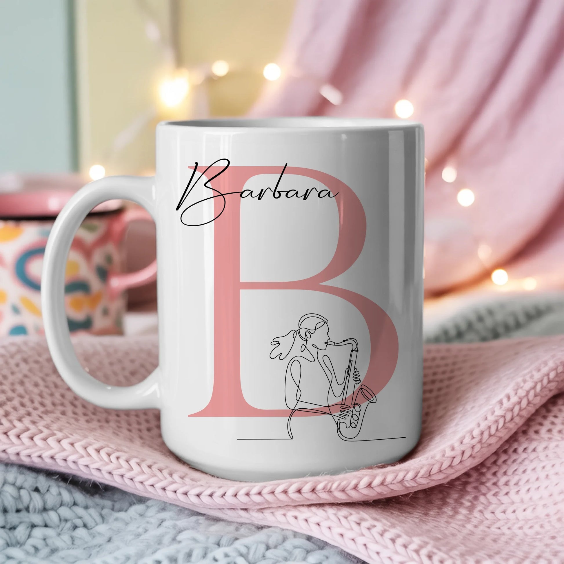 Ausgefallene Tassen Mit Name Lineart Saxophonistin Saxophon Personalisiertes Geschenk 3