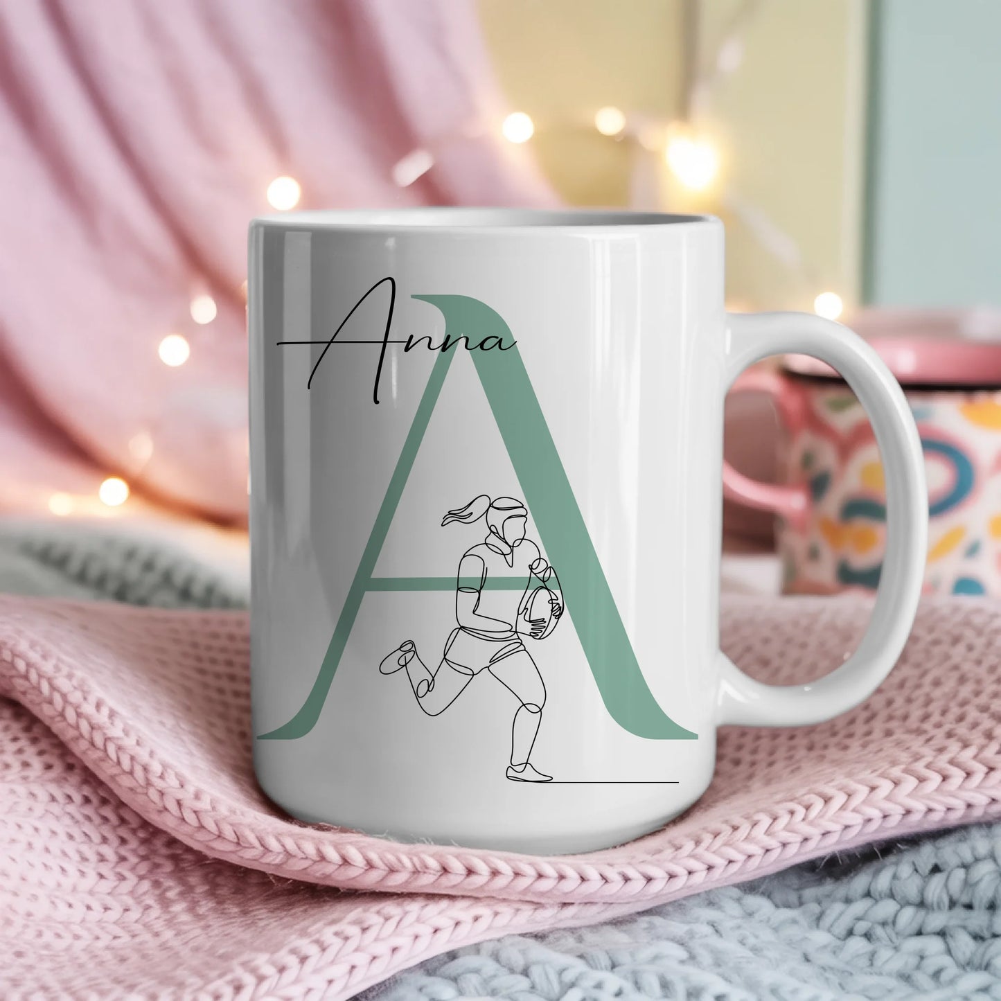 Personalisierte Tasse Mit Name Lineart Rugbyspielerin Rugby Geschenk 4