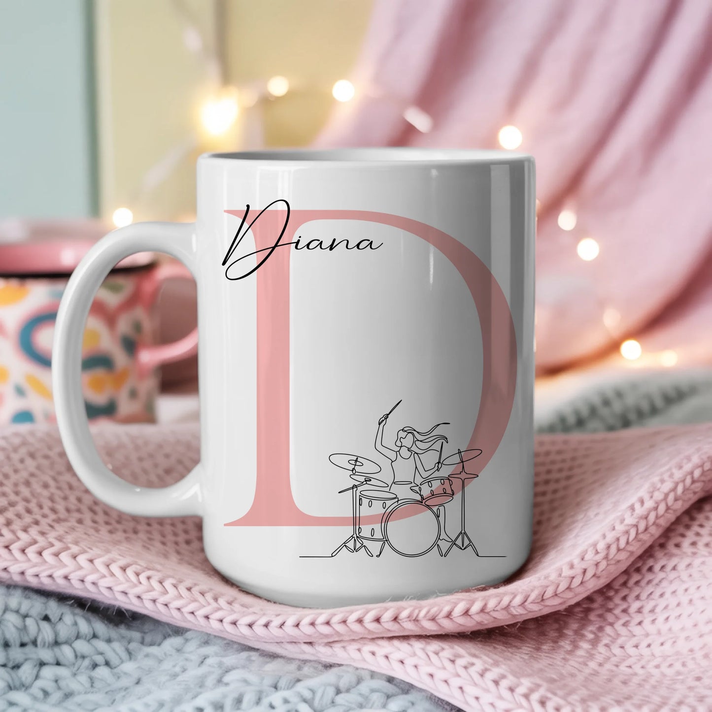 Personalisierte Tasse Mit Name Und Lineart Schlagzeugerin Schlagzeug Geschenk für Musikerinnen 3