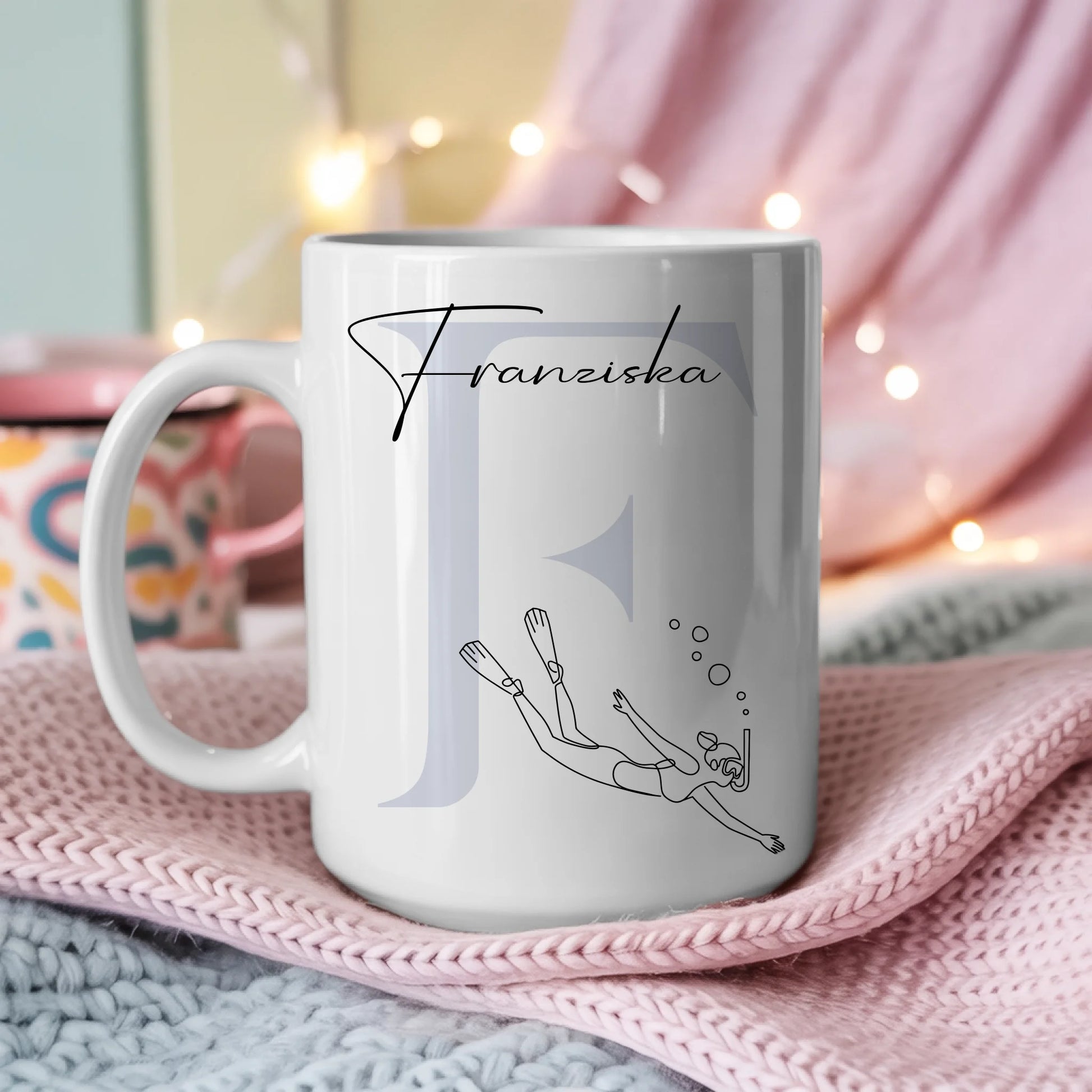 Personalisierte Tasse Mit Name Und Lineart Schnorchlerin Schnorcheln Geschenk 3