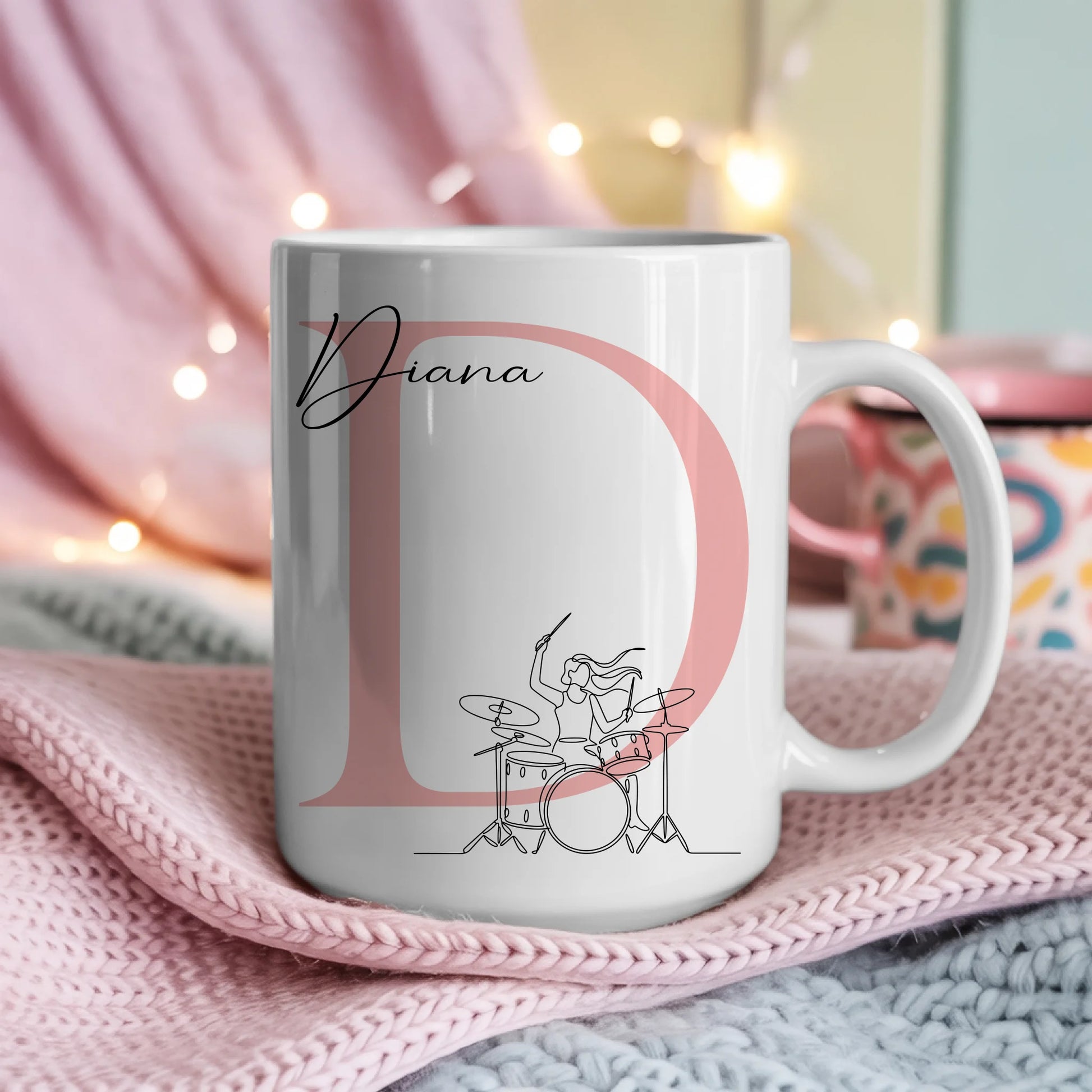 Personalisierte Tasse Mit Name Und Lineart Schlagzeugerin Schlagzeug Geschenk für Musikerinnen 4