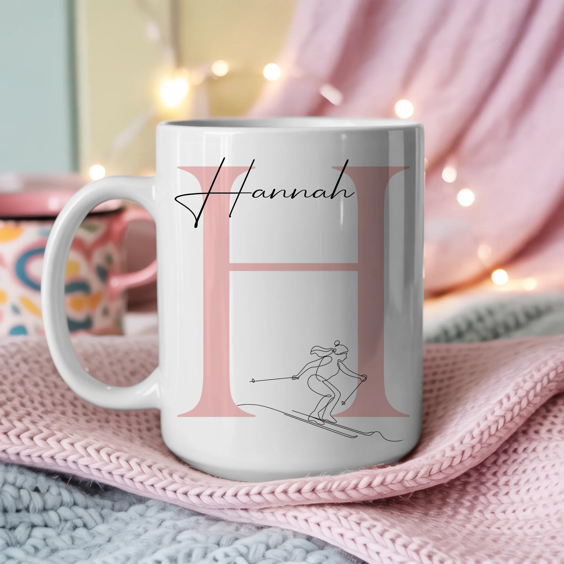 Personalisierte Tasse Mit Name Lineart Skifahrerin Skifahren Geschenkidee 3
