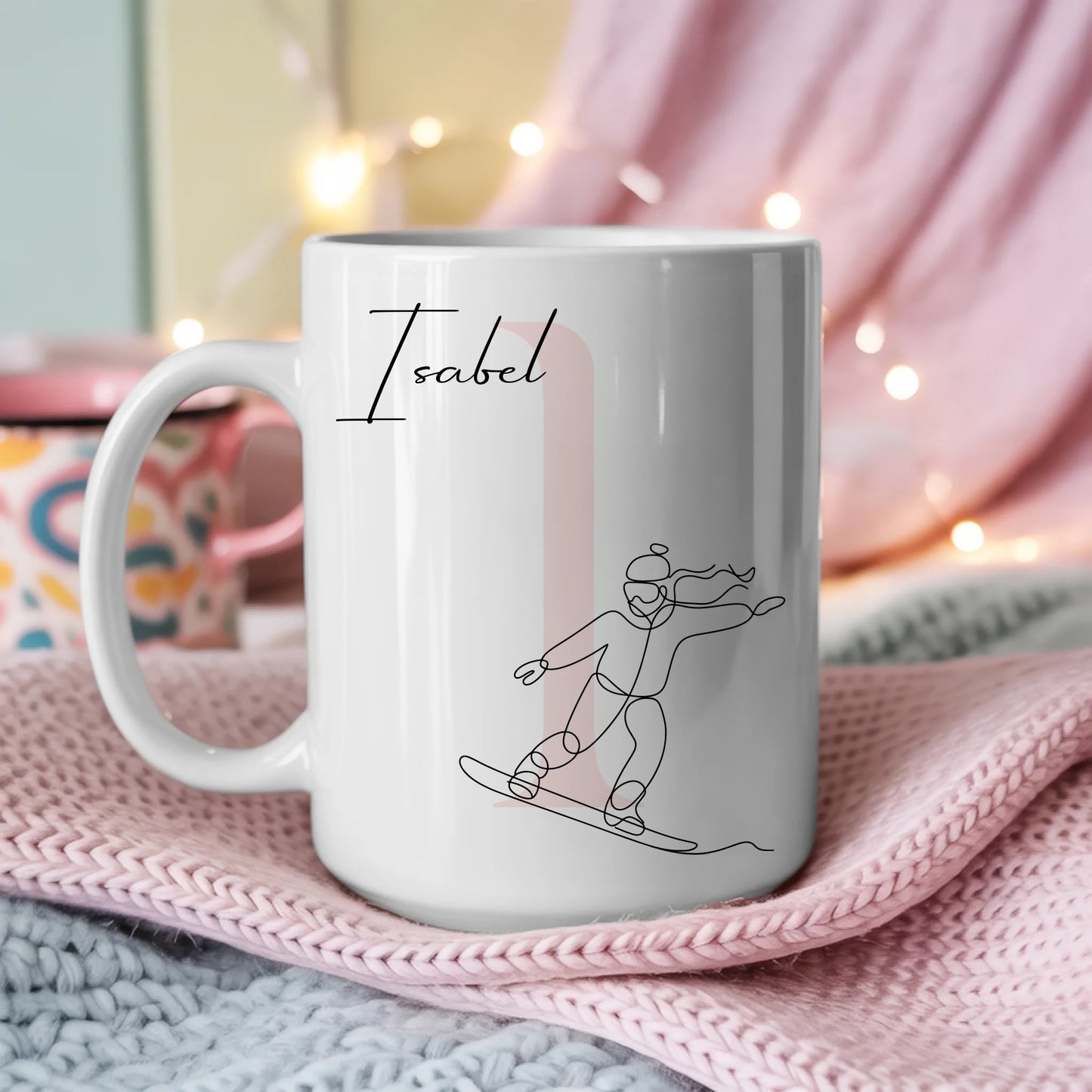 Personalisierte Tasse Mit Name Und Lineart Snowboarderin Für Snowboarden Geschenkidee 3