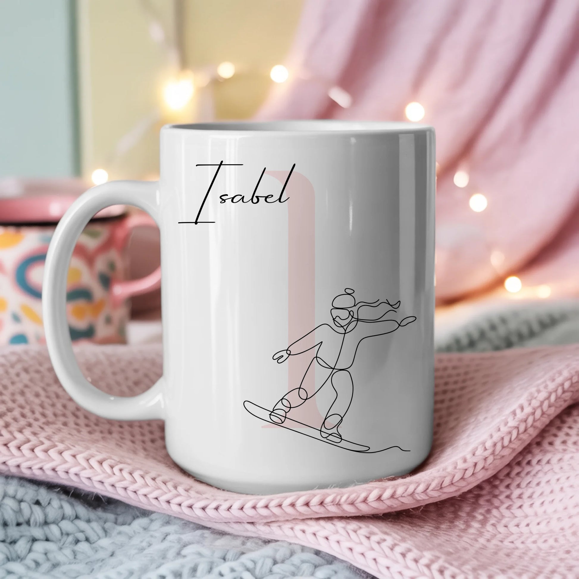 Personalisierte Tasse Mit Name Und Lineart Snowboarderin Für Snowboarden Geschenkidee 3