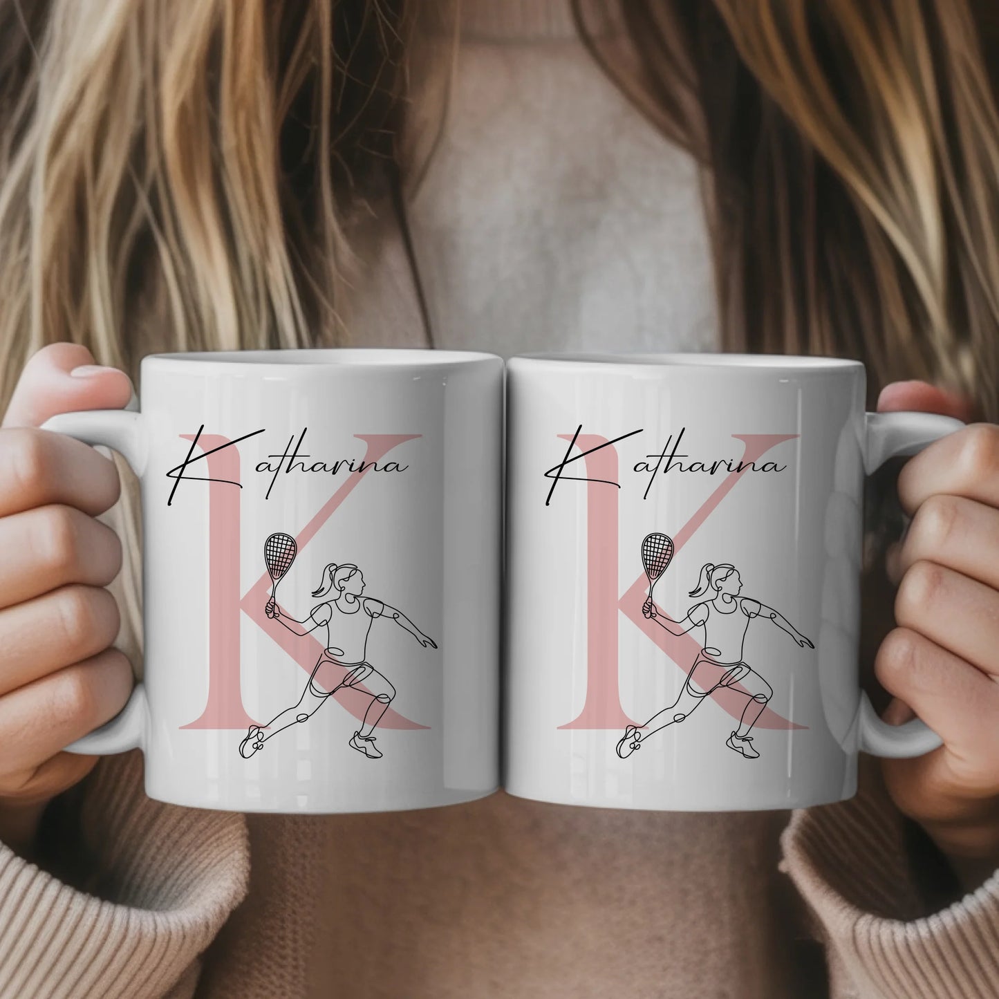 Personalisierte Tasse Mit Name Und Lineart Squashspielerin Für Squashfans 1