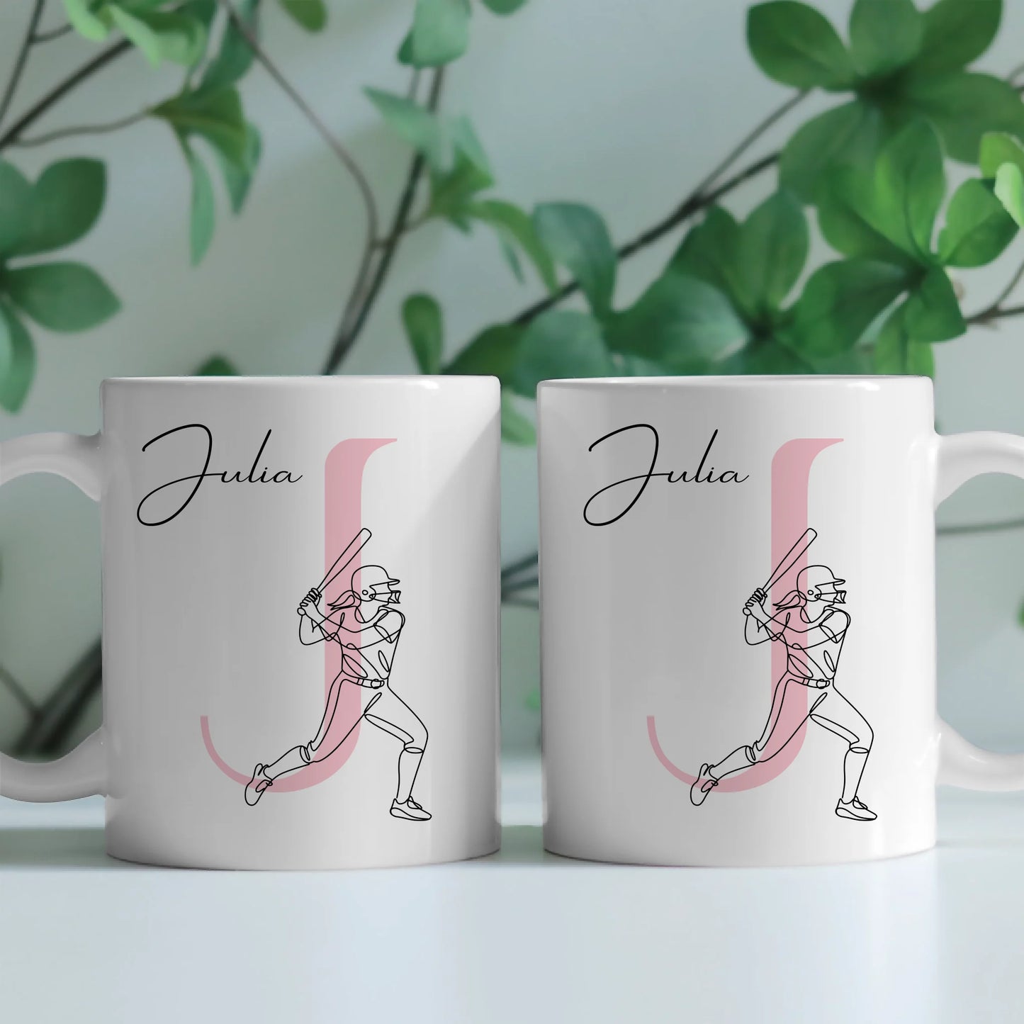 Kaffee Tasse Personalisiert Lineart Softballspielerin Softball Geschenk 2
