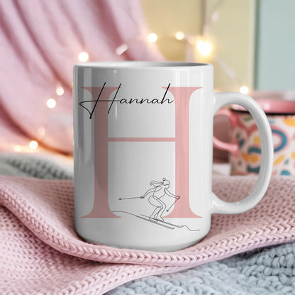 Personalisierte Tasse Mit Name Lineart Skifahrerin Skifahren Geschenkidee 4
