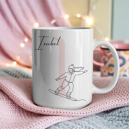 Personalisierte Tasse Mit Name Und Lineart Snowboarderin Für Snowboarden Geschenkidee 4