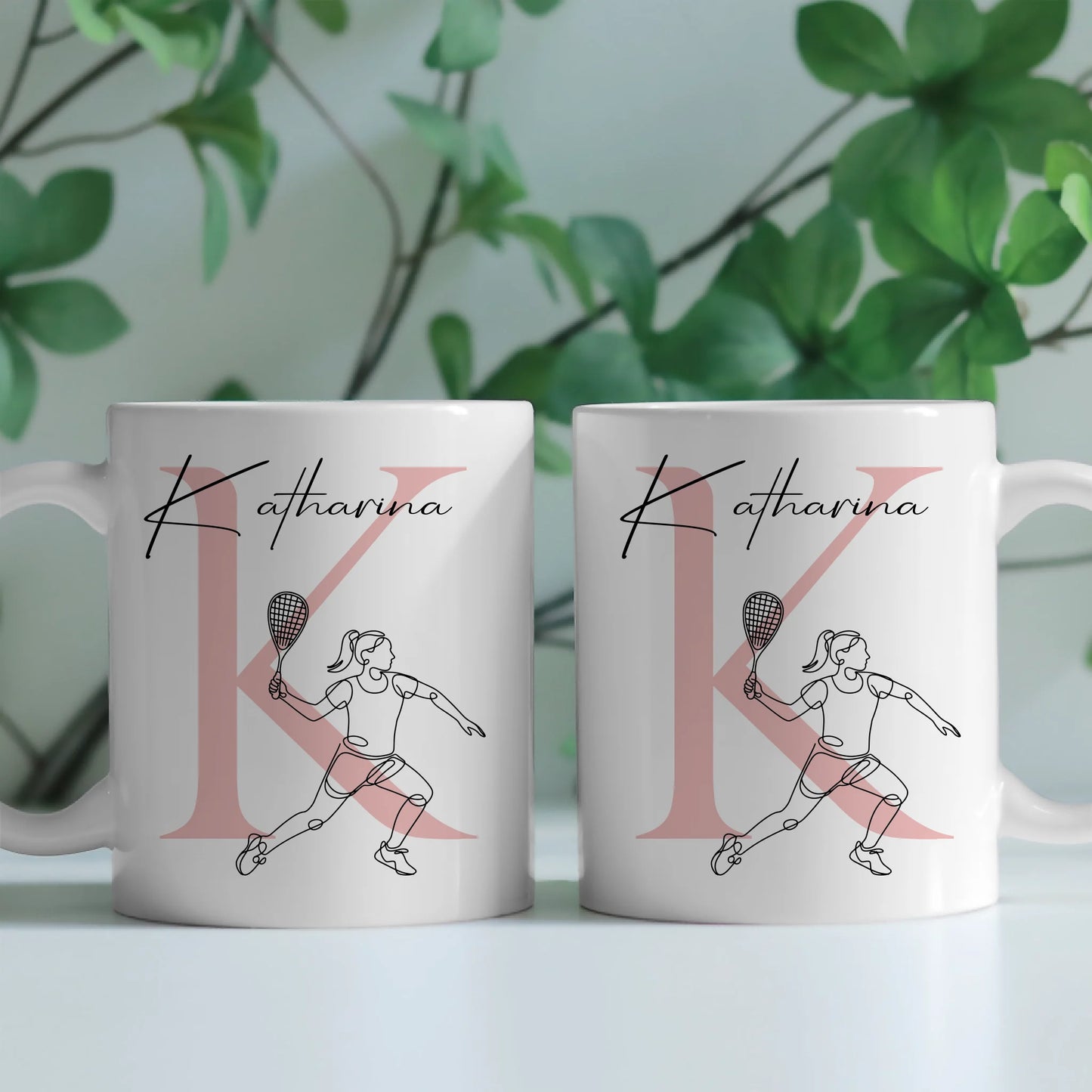 Personalisierte Tasse Mit Name Und Lineart Squashspielerin Für Squashfans 2