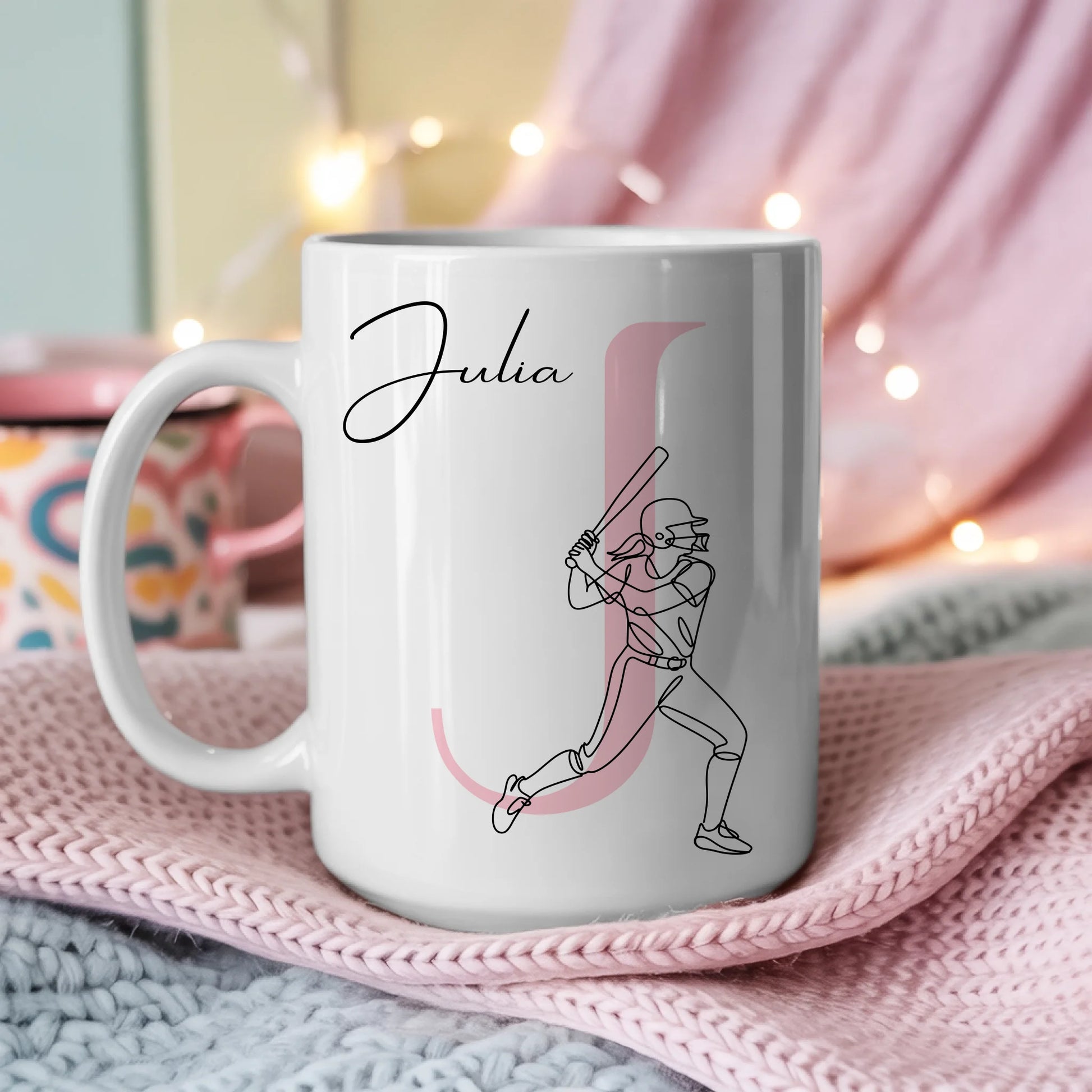 Kaffee Tasse Personalisiert Lineart Softballspielerin Softball Geschenk 3
