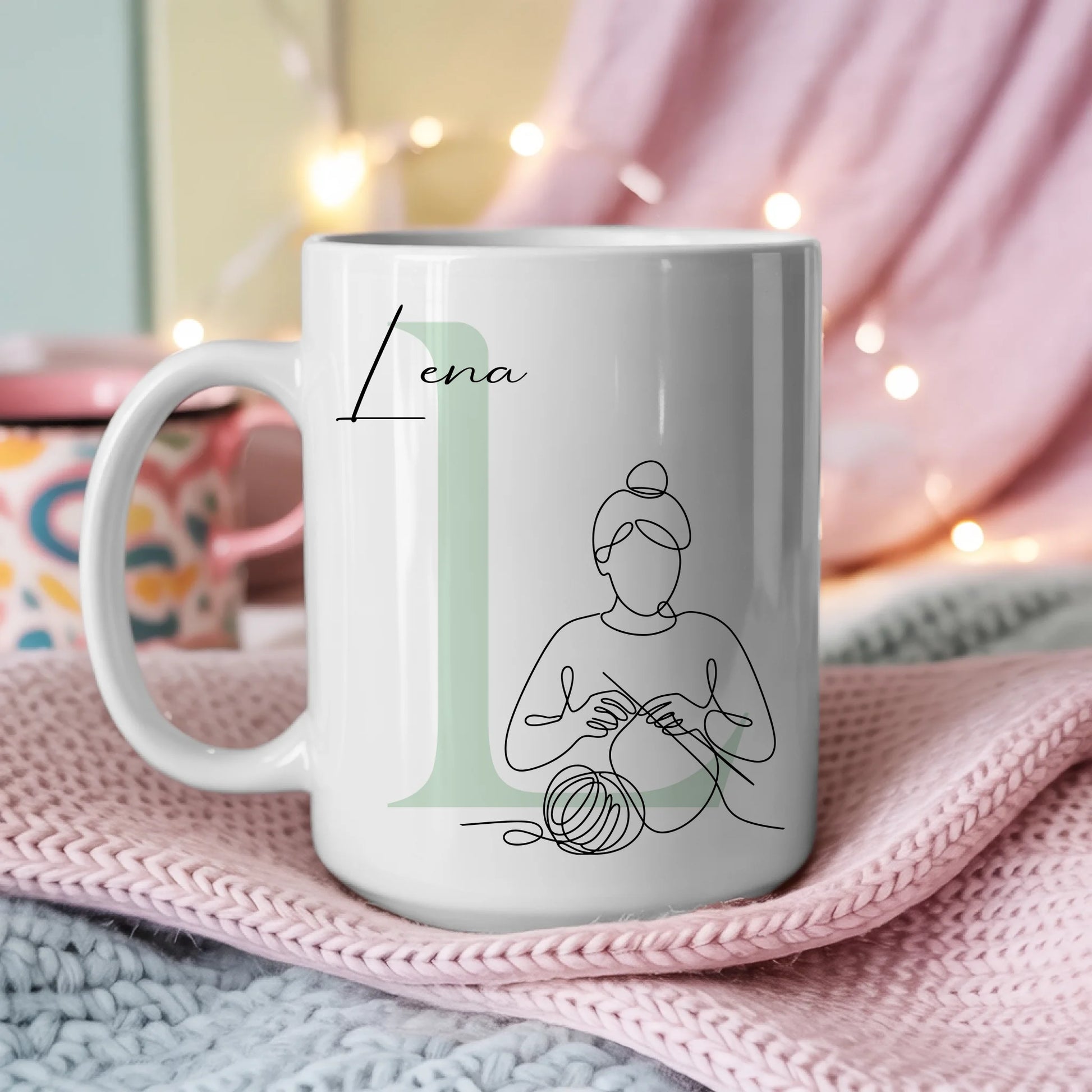 Personalisierte Tasse Mit Name Lineart Strickerin Stricken Geschenk für Strickliebhaber 3