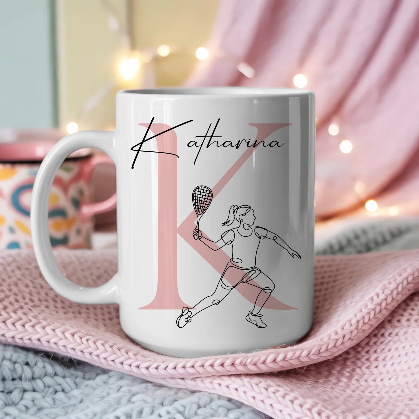 Personalisierte Tasse Mit Name Und Lineart Squashspielerin Für Squashfans 3