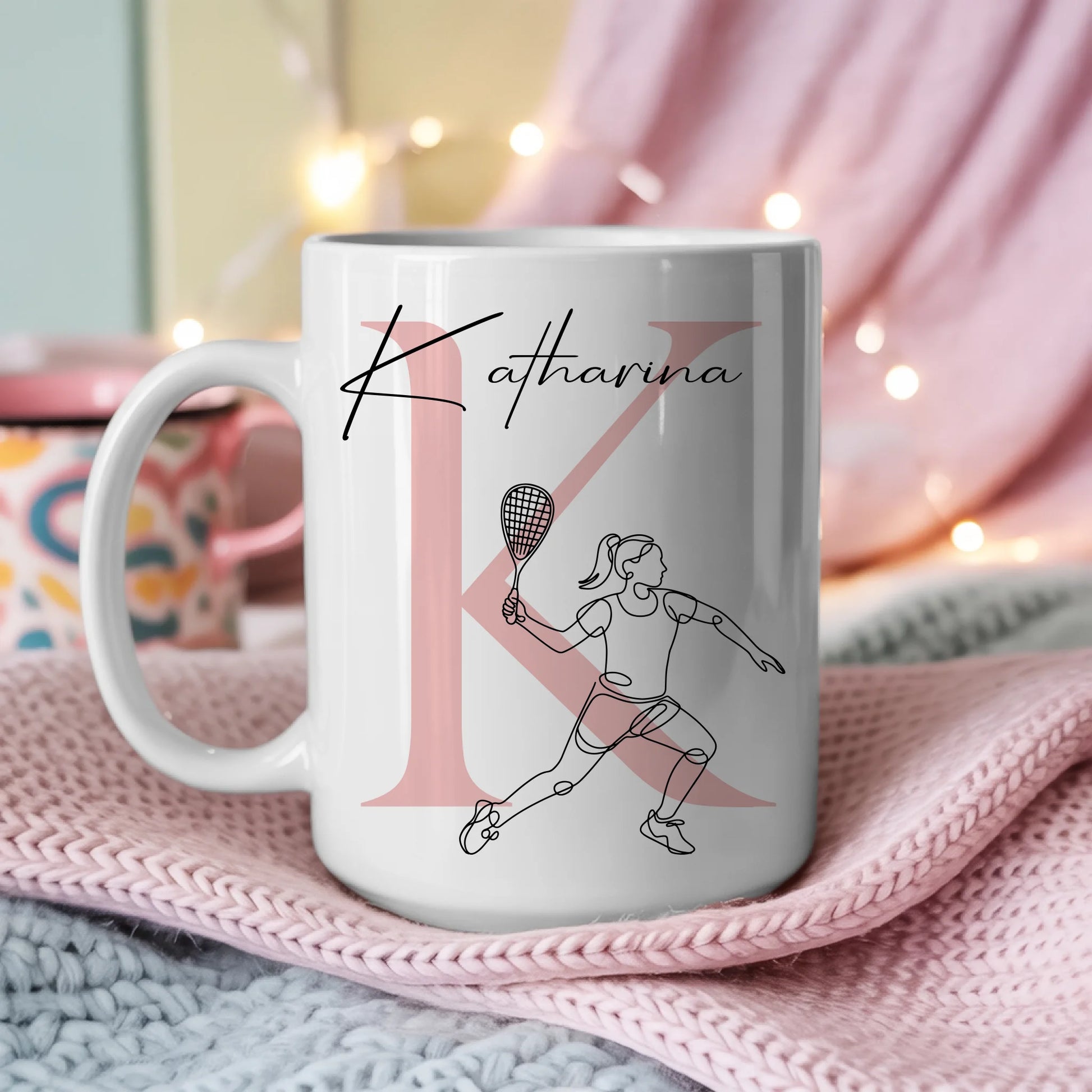 Personalisierte Tasse Mit Name Und Lineart Squashspielerin Für Squashfans 3