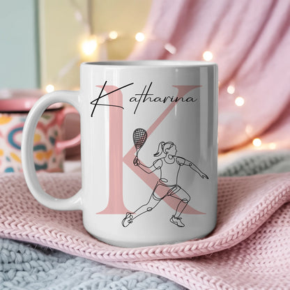 Personalisierte Tasse Mit Name Und Lineart Squashspielerin Für Squashfans 3