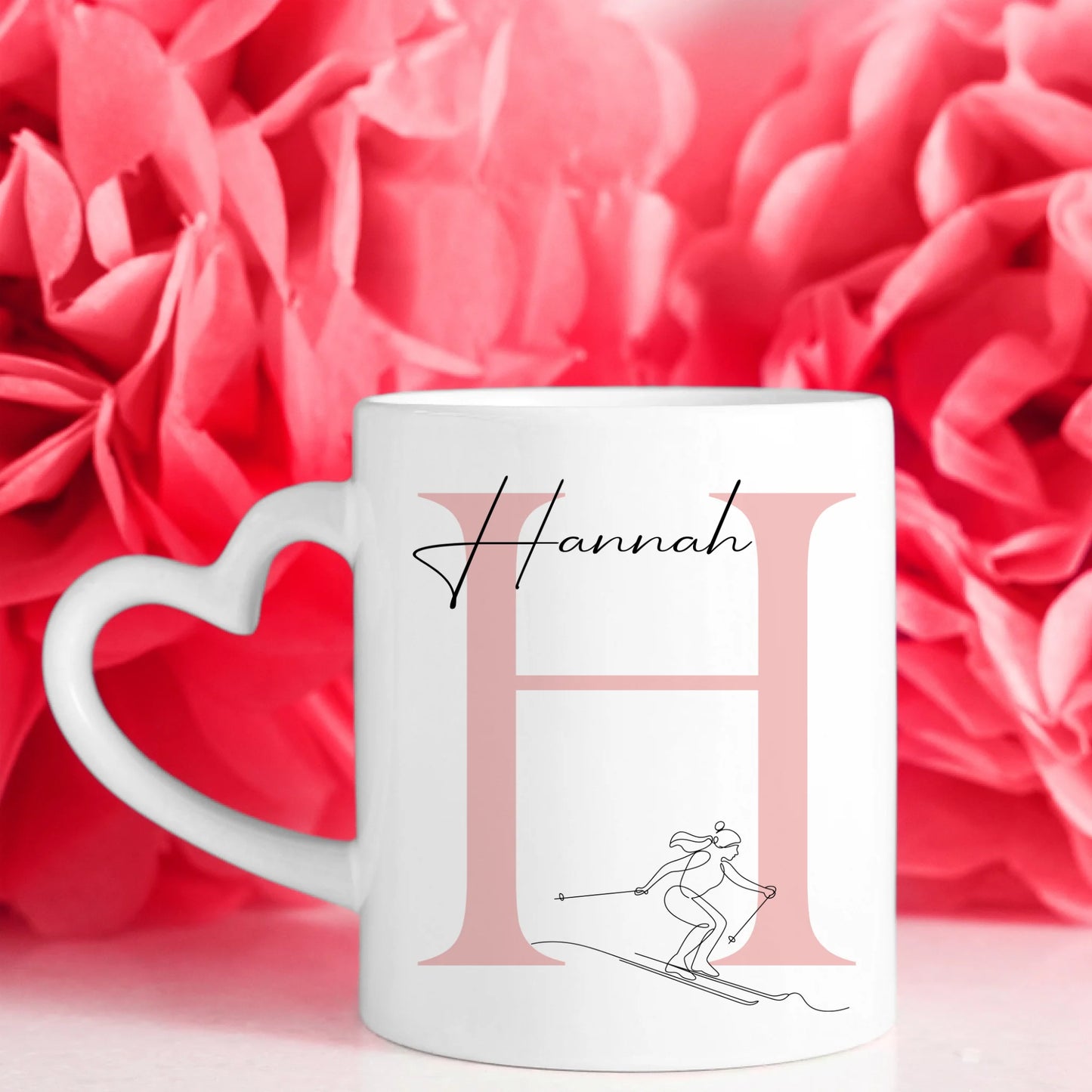 Personalisierte Tasse Mit Name Lineart Skifahrerin Skifahren Geschenkidee 7