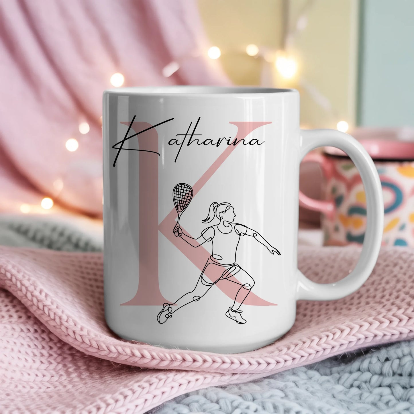 Personalisierte Tasse Mit Name Und Lineart Squashspielerin Für Squashfans 4