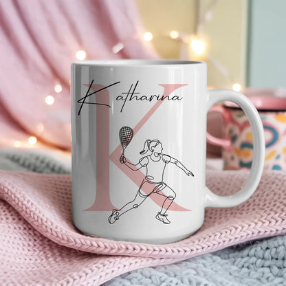 Personalisierte Tasse Mit Name Und Lineart Squashspielerin Für Squashfans 4