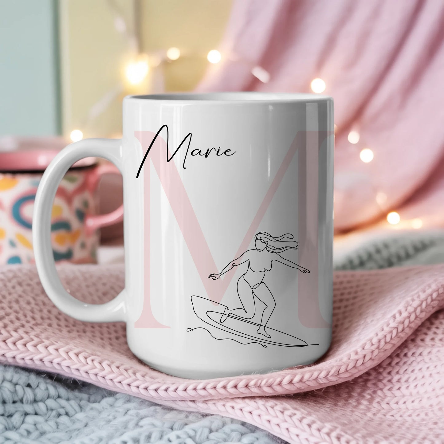 Personalisierte Tasse Mit Name Und Lineart Surferin Surfen Geschenk für Surffans 3