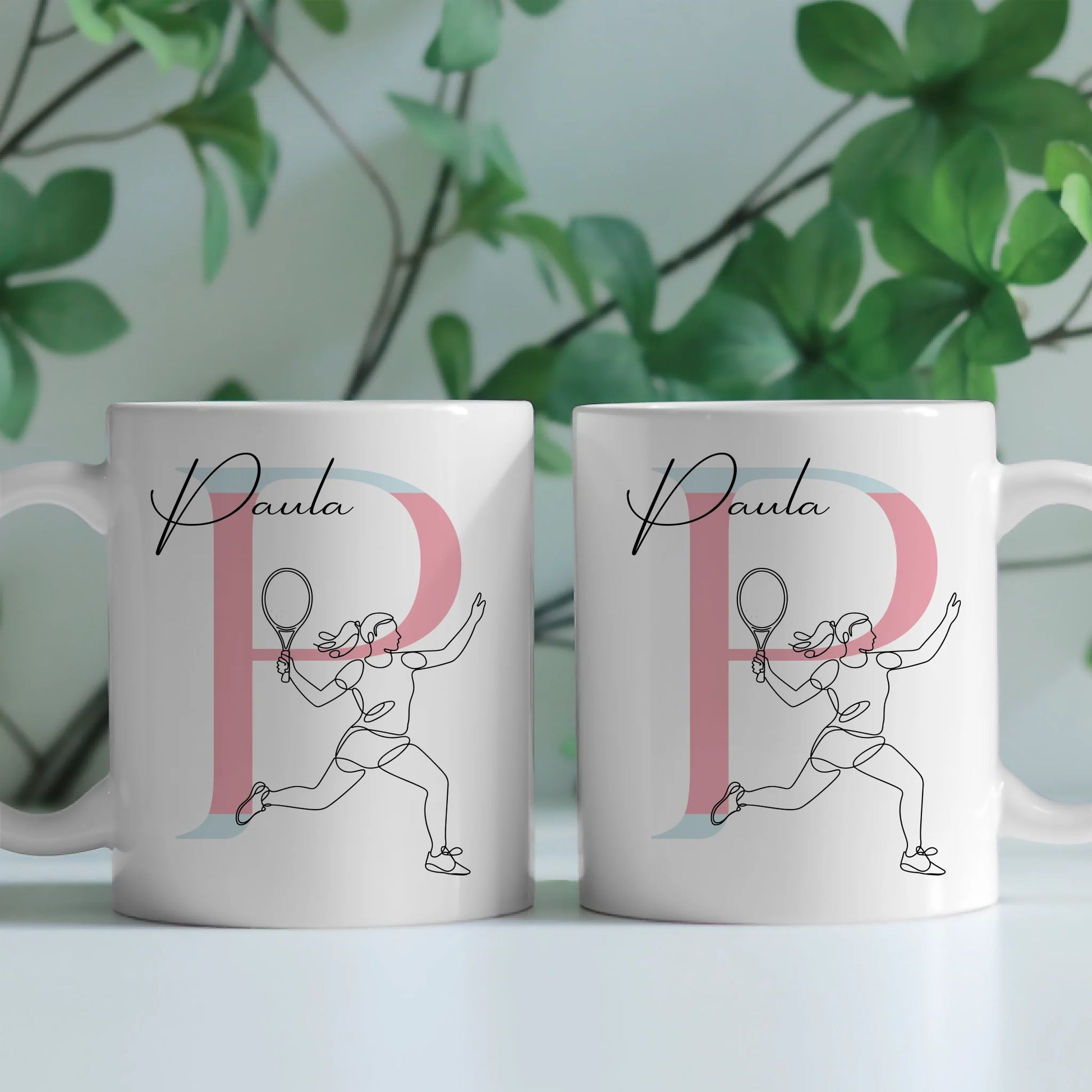 Ausgefallene Tassen Mit Name Lineart Tennisspielerin Tennis Personalisiertes Geschenk 2