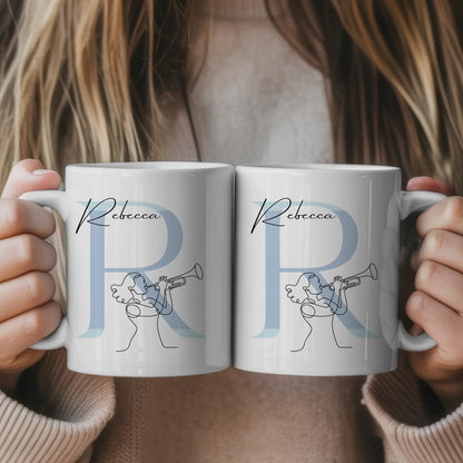 Kaffee Tasse Personalisiert Lineart Trompeterin mit Trompete als einzigartiges Geschenk 1