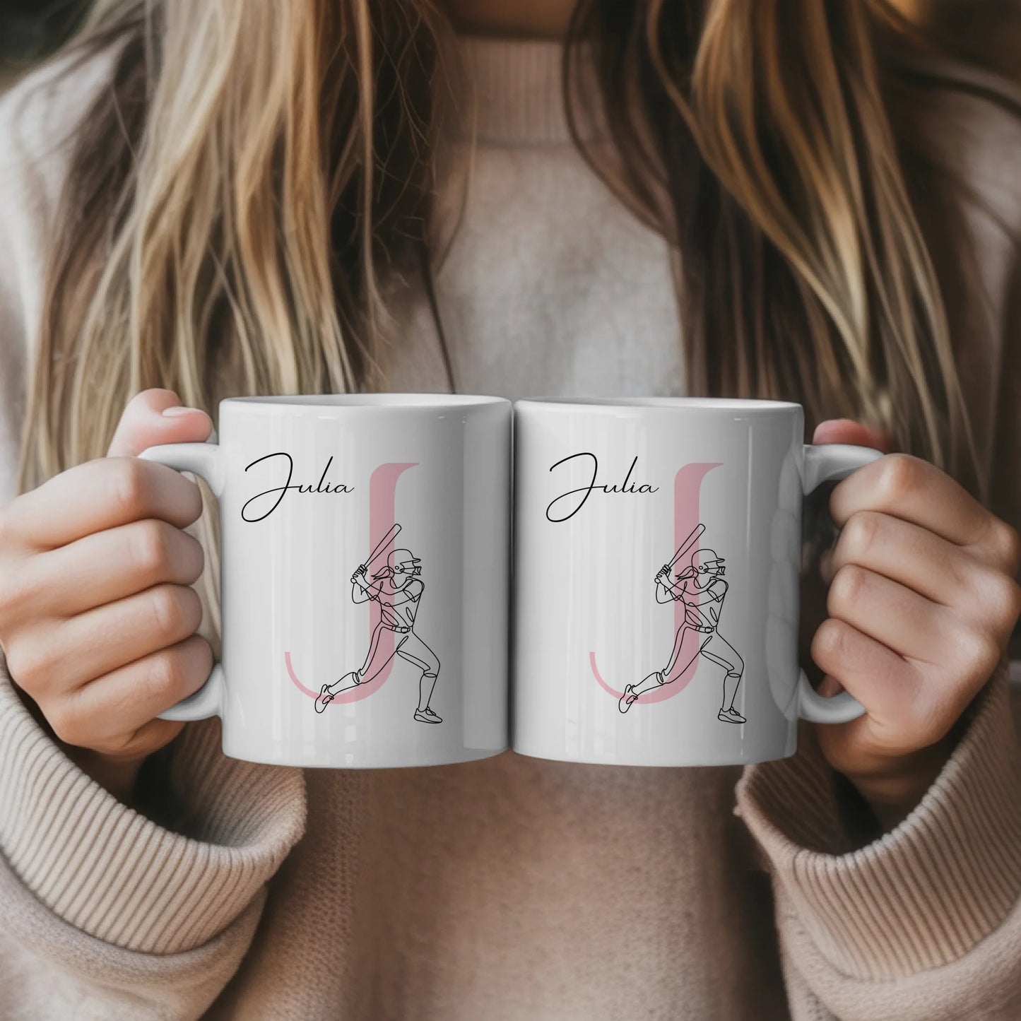 Kaffee Tasse Personalisiert Lineart Softballspielerin Softball Geschenk 5