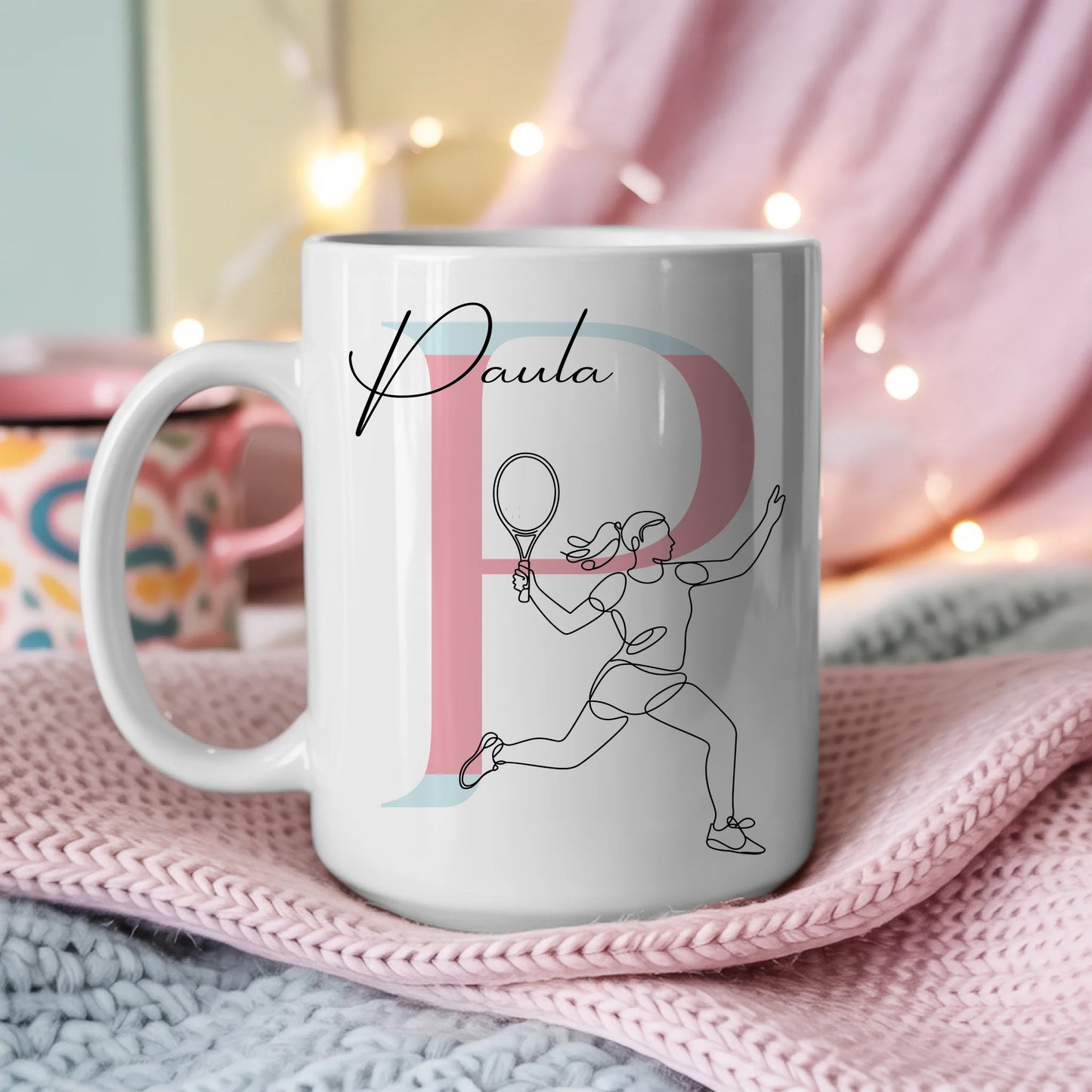 Ausgefallene Tassen Mit Name Lineart Tennisspielerin Tennis Personalisiertes Geschenk 3