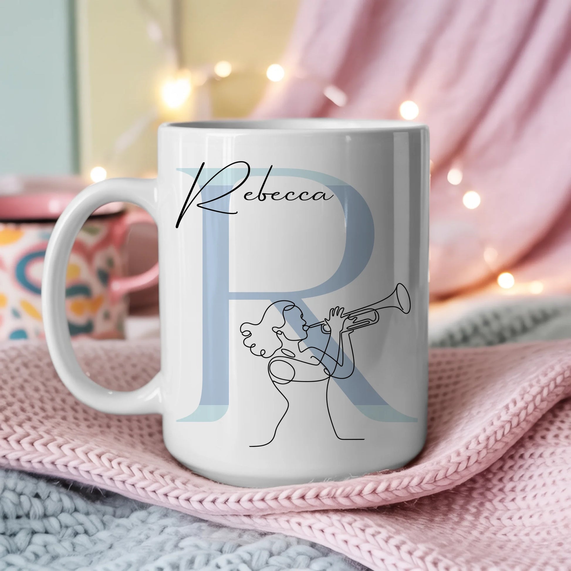 Kaffee Tasse Personalisiert Lineart Trompeterin mit Trompete als einzigartiges Geschenk 3