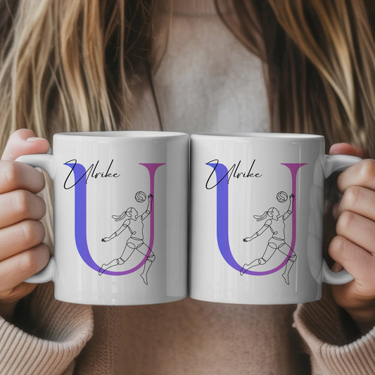Ausgefallene Tassen Mit Name Lineart Volleyballerin Volleyball Personalisiert 1
