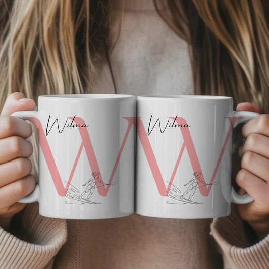 Ausgefallene Tassen Mit Name Lineart Wasserskifahrerin Wasserskifahren personalisiertes Geschenk 1