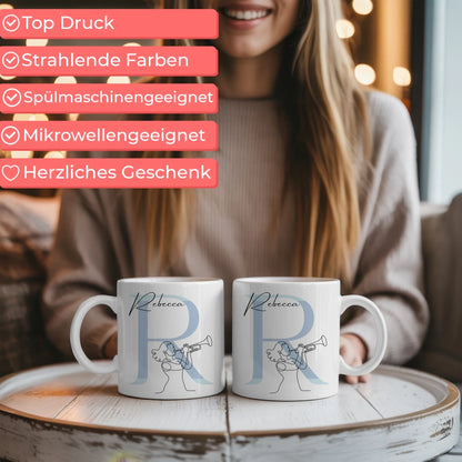 Kaffee Tasse Personalisiert Lineart Trompeterin mit Trompete als einzigartiges Geschenk 6