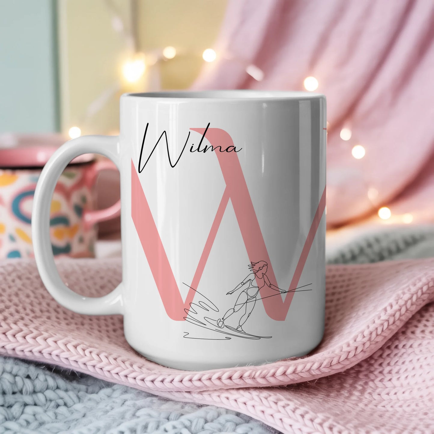 Ausgefallene Tassen Mit Name Lineart Wasserskifahrerin Wasserskifahren personalisiertes Geschenk 3