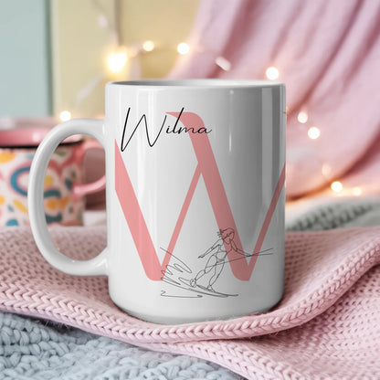 Ausgefallene Tassen Mit Name Lineart Wasserskifahrerin Wasserskifahren personalisiertes Geschenk 3