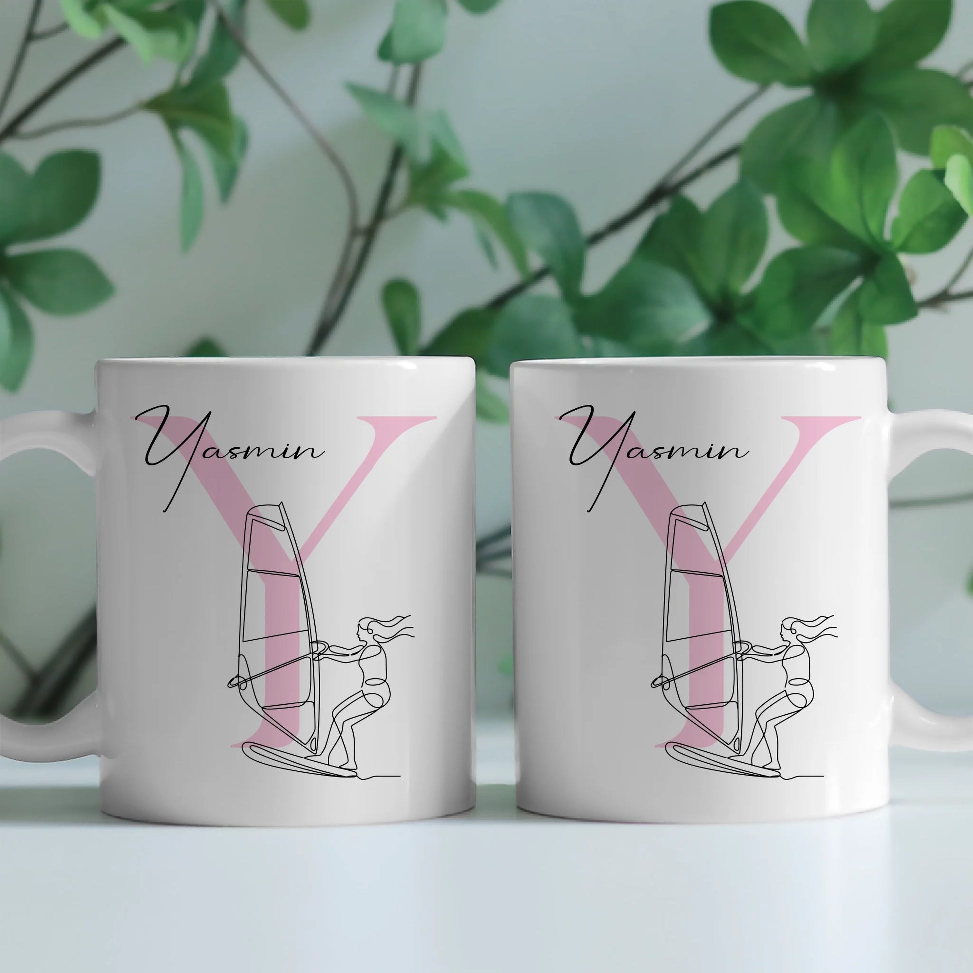 Personalisierte Tasse Mit Name Lineart Windsurferin Windsurfen Geschenkidee Für Surferinnen 2