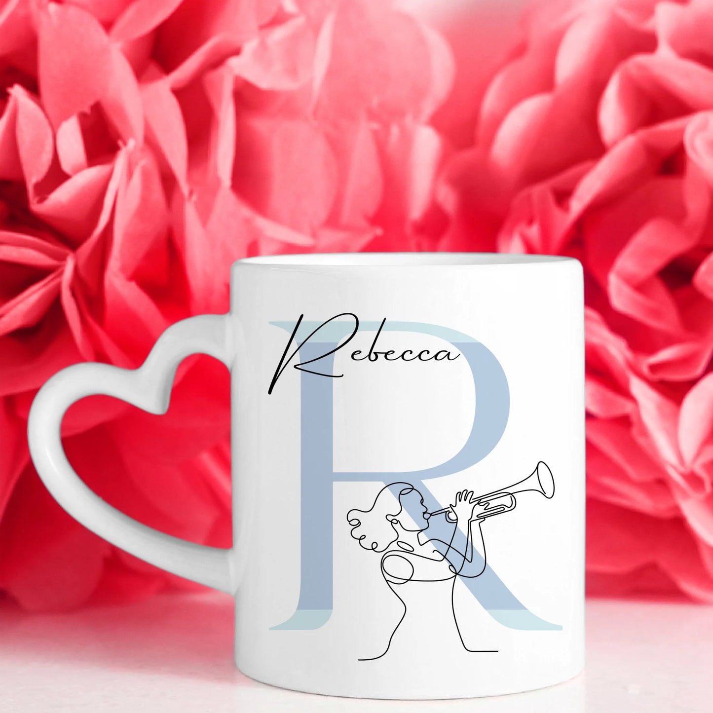 Kaffee Tasse Personalisiert Lineart Trompeterin mit Trompete als einzigartiges Geschenk 7