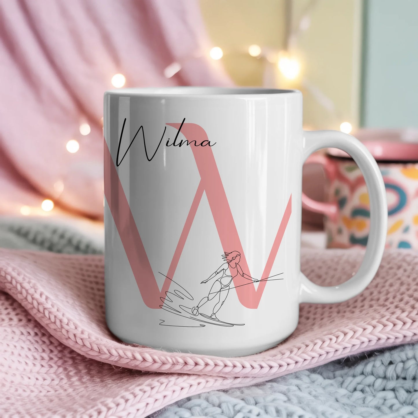 Ausgefallene Tassen Mit Name Lineart Wasserskifahrerin Wasserskifahren personalisiertes Geschenk 4