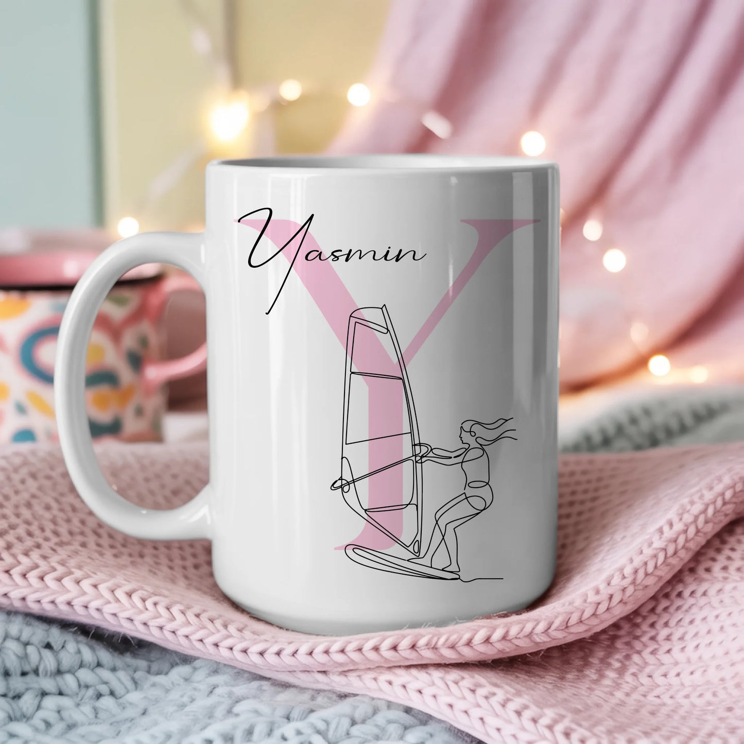 Personalisierte Tasse Mit Name Lineart Windsurferin Windsurfen Geschenkidee Für Surferinnen 3