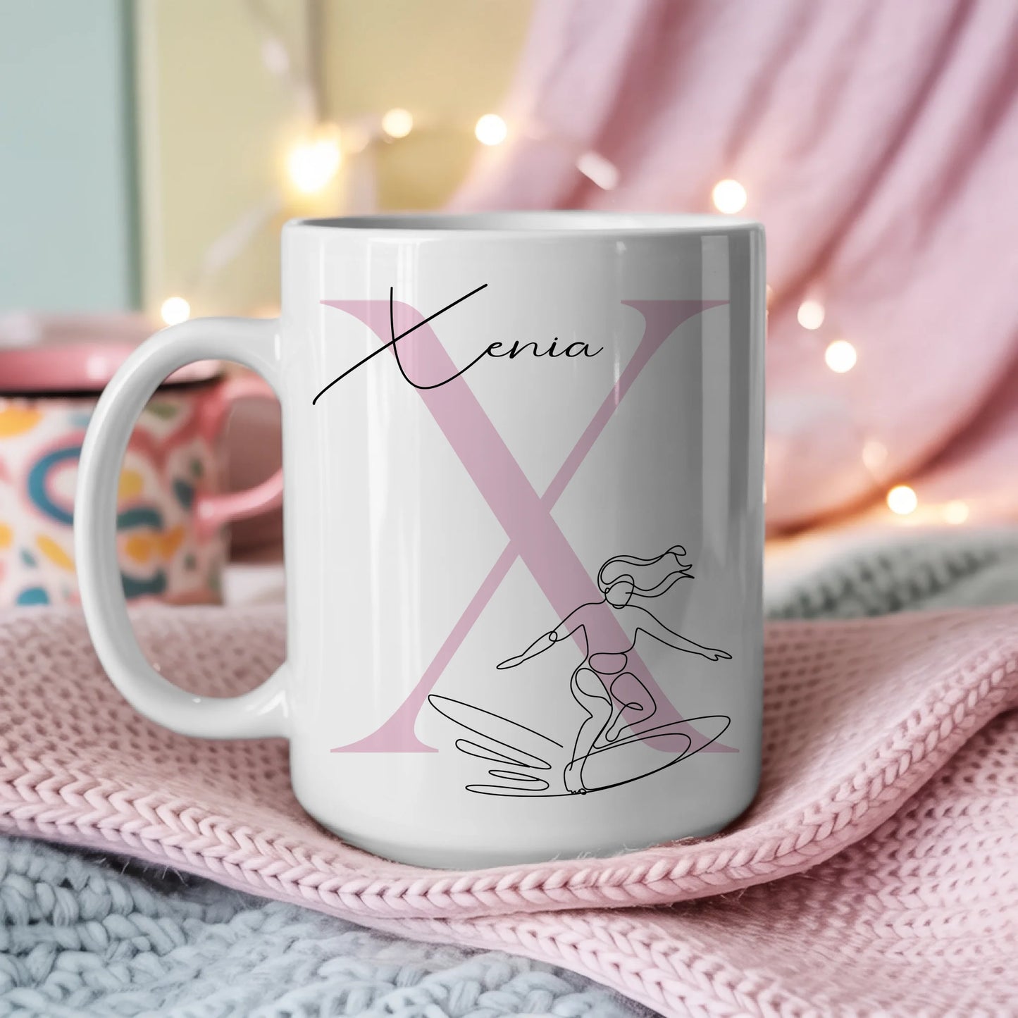 Ausgefallene Tassen Mit Name Lineart Wellenreiterin Wellenreiten Personalisiertes Geschenk 3