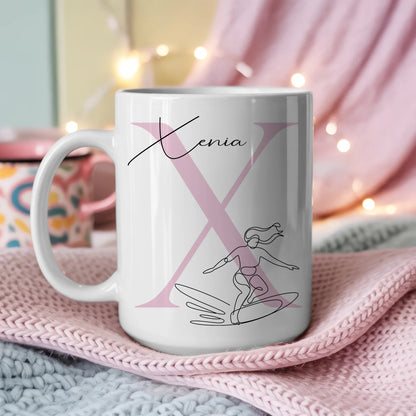 Ausgefallene Tassen Mit Name Lineart Wellenreiterin Wellenreiten Personalisiertes Geschenk 3