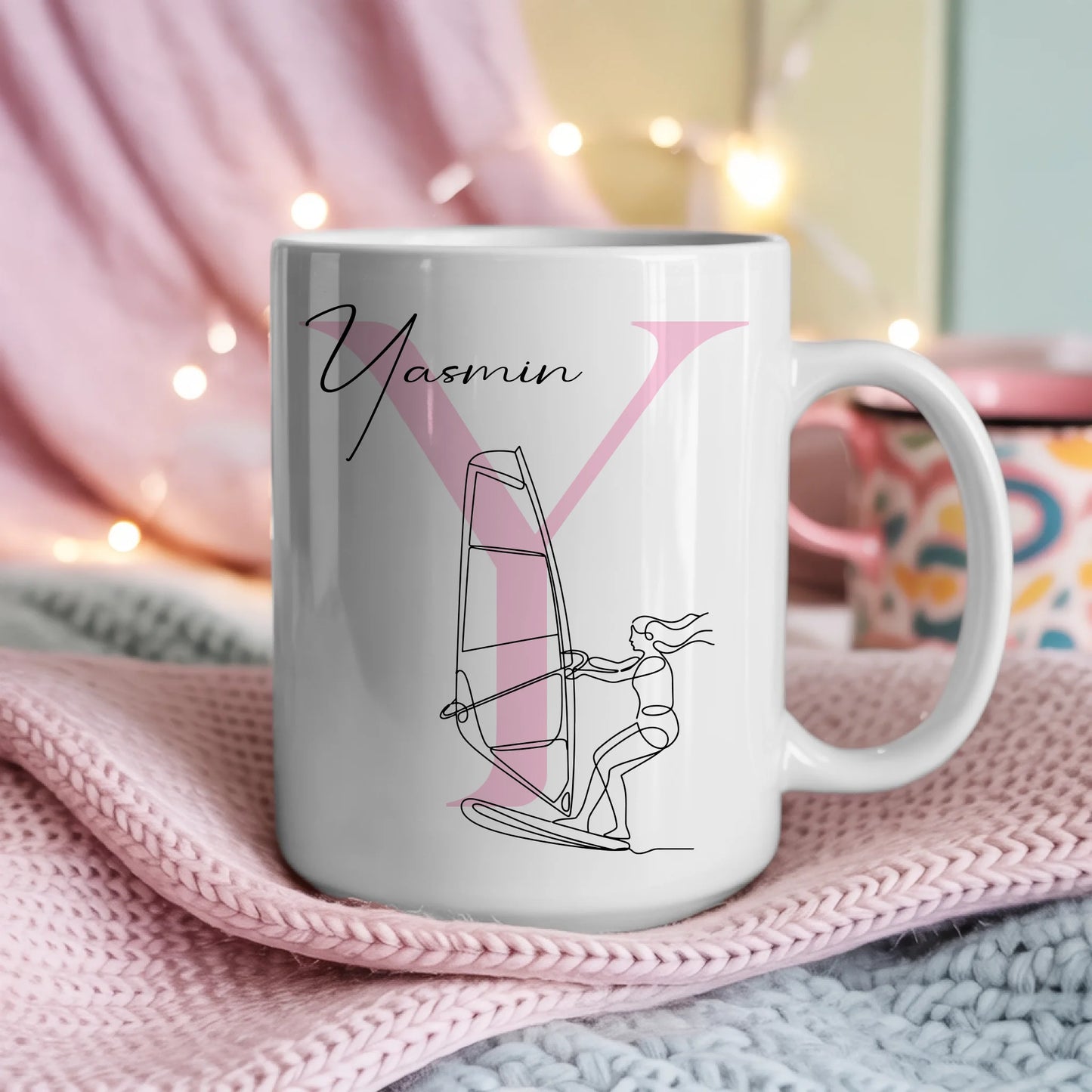 Personalisierte Tasse Mit Name Lineart Windsurferin Windsurfen Geschenkidee Für Surferinnen 4
