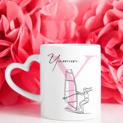 Personalisierte Tasse Mit Name Lineart Windsurferin Windsurfen Geschenkidee Für Surferinnen 7