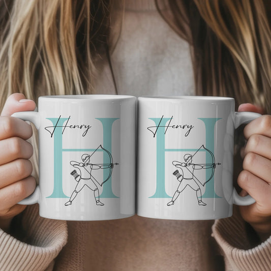 Kaffee Tasse Personalisiert mit Lineart Bogenschießen für Bogenschützen Geschenk 1