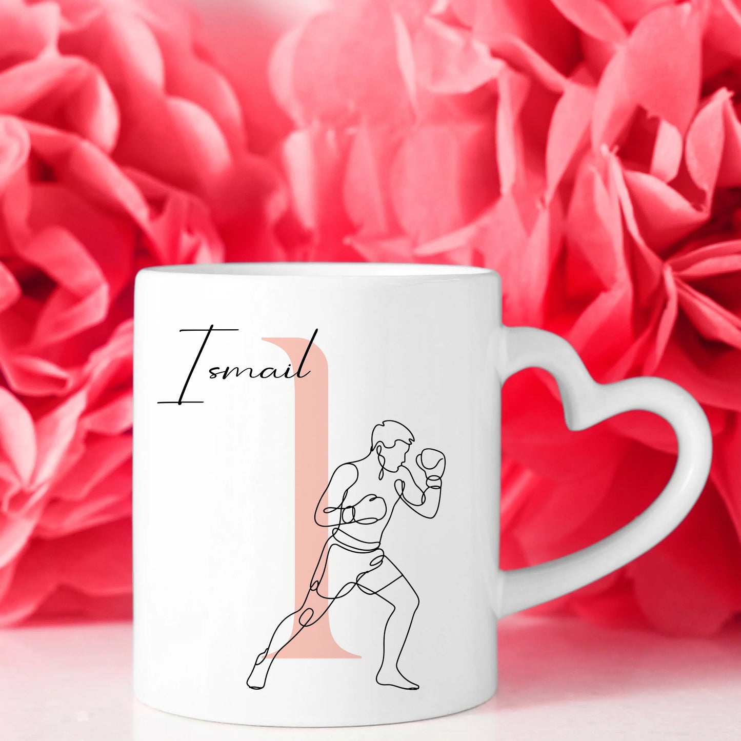 Kaffee Tasse Personalisiert mit Lineart Boxer Motiv in Boxen Design 8